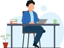 simple flat style man study at laptop sit on table and chair vector