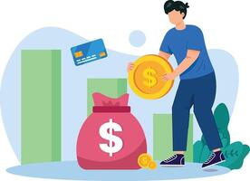saving money on digital fintech with simple flat design style vector