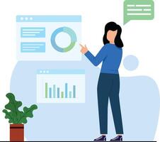 a woman presenting data analysis for business in infographic format vector