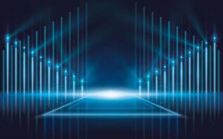 Abstract futuristic neon lights background. Elegant scene Lighting. Light show on stage vertical glowing. Abstract dynamic lights lines and laser show vector