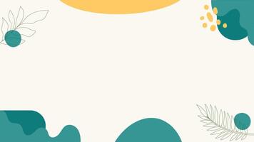 a green and yellow background with leaves and other shapes vector