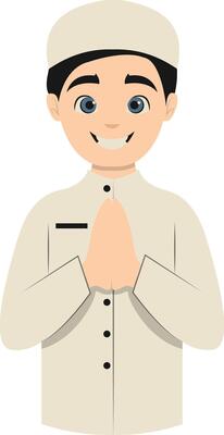 Muslim Greeting Pose Eid Mubarak Character. Isolated Illustration Design.