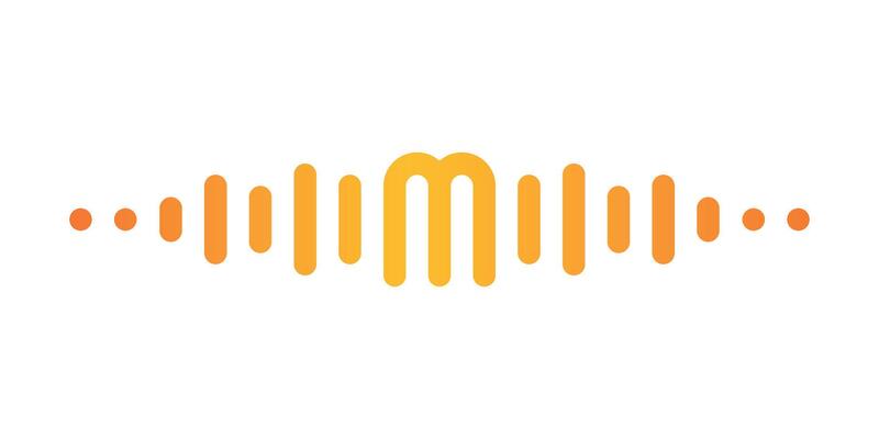 Letter M with pulse music player element. Audio wave logo design. Premium
