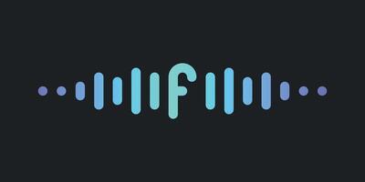 Letter F with pulse music player element. Audio wave logo design. Premium vector