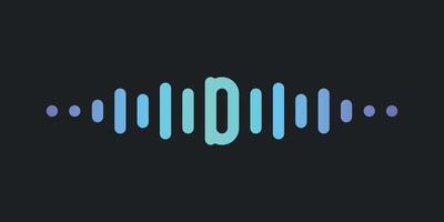 Letter D with pulse music player element. Audio wave logo design. Premium vector