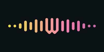 Letter w with pulse music player element. Audio wave logo design vector