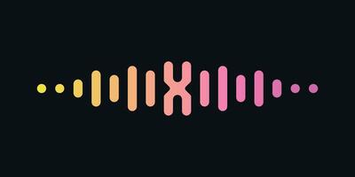 Letter x with pulse music player element. Audio wave logo design. vector