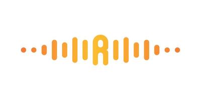 Letter R with pulse music player element. Audio wave logo design. Premium vector