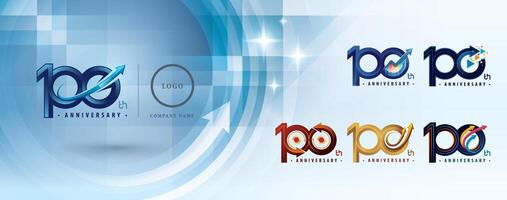 100th Anniversary logotype design, Hundred years Anniversary Logo multiple line for celebration event, Abstract Logo 100 Circle Arrow, Graph Growth to Success Concept vector