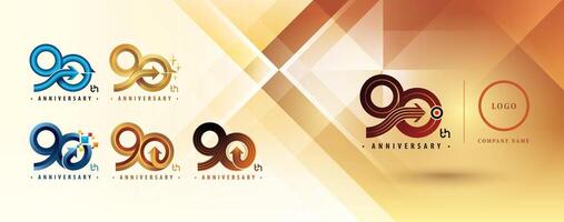 Set of 90th Anniversary logotype design, Ninety years Celebrate Anniversary Logo multiple line for celebration event, Abstract Circle Arrow vector