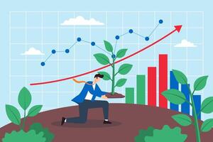 Sowing future business growth, nurturing market strategies, data-driven cultivation, strategic planning concept illustration. Analyst planting seeds in data field vector