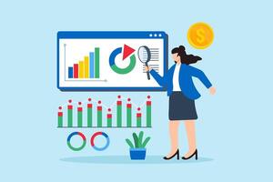 Financial forecasting, predicting revenue and expenses, budgeting and planning, fiscal management concept illustration. Business analyst projecting graphs vector