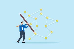 Connecting market insights, data-driven vision, strategic planning, comprehensive analysis concept illustration. Business analysts drawing constellation dot with data points vector