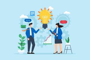 Exploring new business model innovation, adapting to changing markets concept illustration with team analysts brainstorming strategies vector