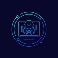 trading icon with candlestick chart, linear design vector