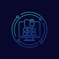 locked folder icon with a computer, linear design vector