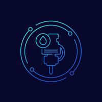 Cutting with water, CNC machine icon, linear design vector