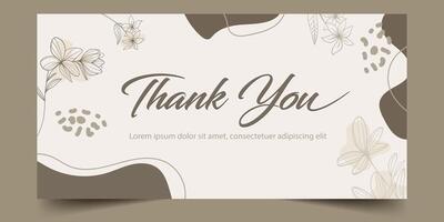 Thank you card template design with abstract minimalist background and flowers, vintage design of thank you card. vector
