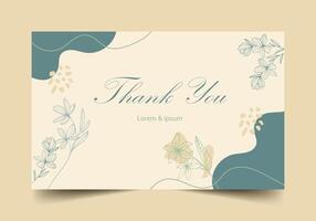 Thank you card template design with abstract minimalist background and flowers, vintage design of thank you card. vector