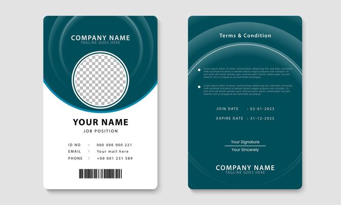 Modern dark green identity card design template. Employee ID card design