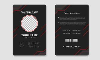 Black and red identity card layout template. Employee ID card design vector