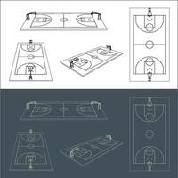 basketball court technical image Blueprint line art for Architect vector