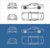 sport car line art draw blueprint wireframe from all view top corner side back isolated in transparent background vector
