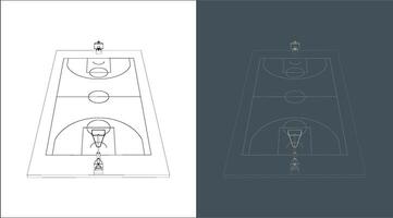 basketball court technical image Blueprint line art for Architect vector