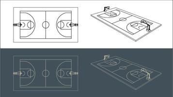 basketball court technical image Blueprint line art for Architect vector