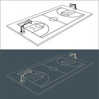 basketball court technical image Blueprint line art for Architect vector
