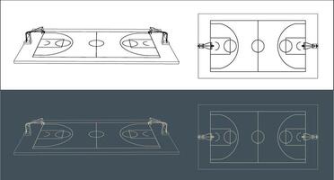 basketball court technical image Blueprint line art for Architect vector