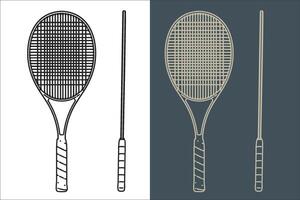 set of tennis racket line art blueprint wireframe vector
