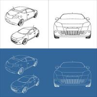 coupe hatchback car line art draw blueprint wireframe from all view top corner side back isolated in transparent background vector