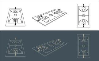 basketball court technical image Blueprint line art for Architect vector