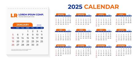 2025 calendar template with preview vector