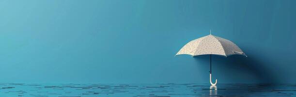White Umbrella Standing In Rain Over Blue Water photo