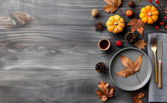 otoño mesa ajuste con bayas y tenedor foto