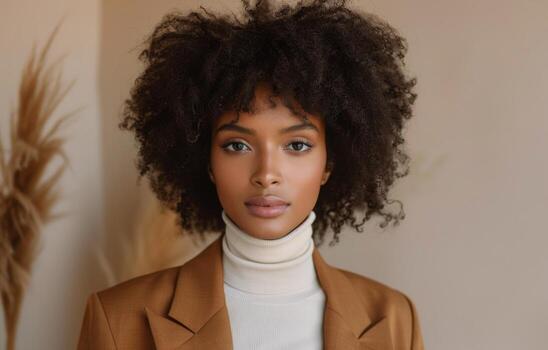 mujer con Rizado pelo mirando a cámara foto