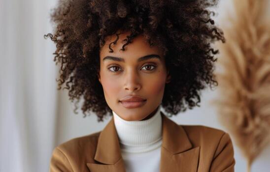 mujer con Rizado pelo mirando a cámara foto