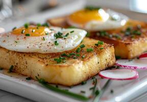 Fried Eggs on Toast With Chives photo