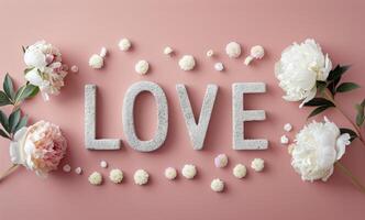 Love Word Arrangement With Flowers photo