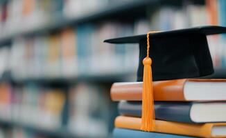 Graduation Cap on Stack of Books photo