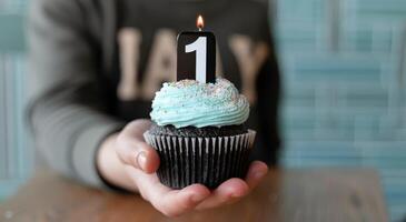 First Birthday Cupcake With Candle photo