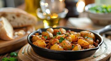 Roasted Potatoes With Herbs in Cast Iron Skillet photo