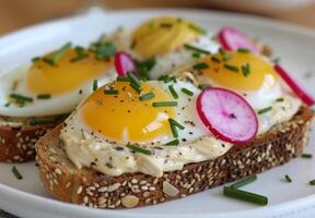 Egg Salad Sandwich With Radish and Chives photo