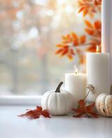 White Pumpkins and Candles for Fall photo
