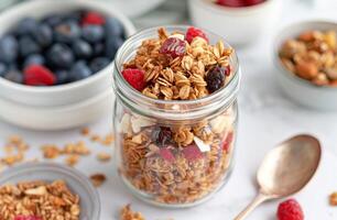 Granola Jar With Berries and Coconut photo