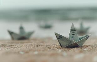 Paper Boat On Sandy Beach photo