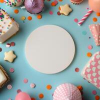 Birthday Party Decor With Confetti and Cake photo
