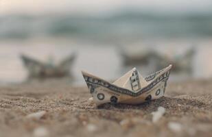 Paper Boat On Sandy Beach photo